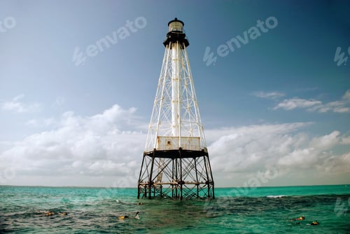 Preview: Close up shot of alligator reef lighthouse under the peaceful sky