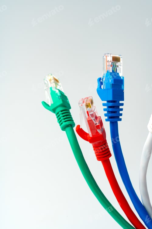 Preview: Colorful network cables switch on white background
