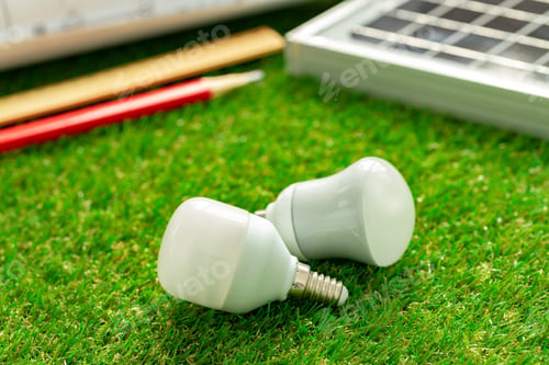 Preview: Solar energy panel and light bulb, green energy