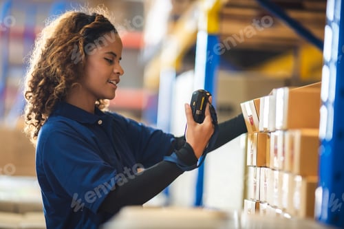 Preview: African American woman are work with business distribution inventory in warehouse factory