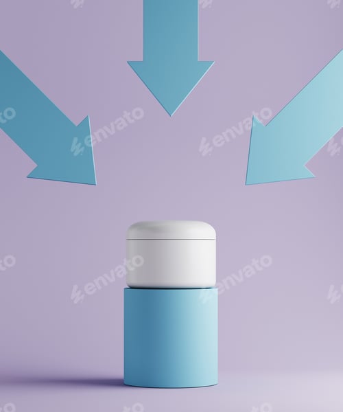 Preview: Pastel color cosmetic product presentation scene. 3d illustration with arrows