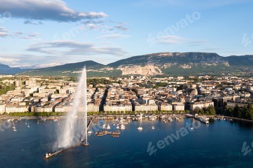 Preview: Aerial view of Leman lake - Geneva city in Switzerland