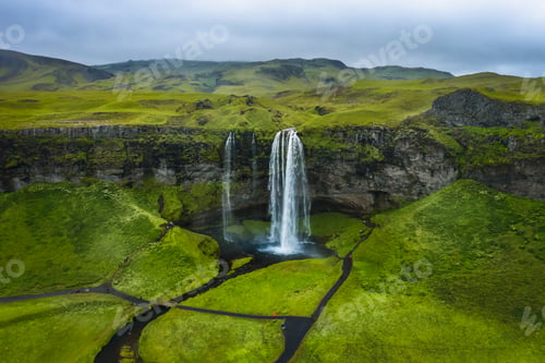 Preview: Aerial photo of most visited Seljalandsfoss waterfall, Iceland