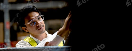 Preview: Handsome male worker checking stock in warehouse.