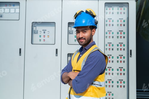 Preview: Technician Operating Control Panel in Industrial Setting