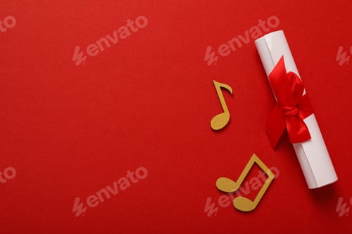 Preview: Golden notes with a scroll on a red background
