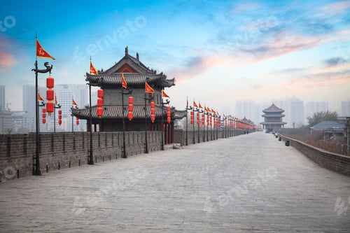 Preview: xian ancient city wall at dusk