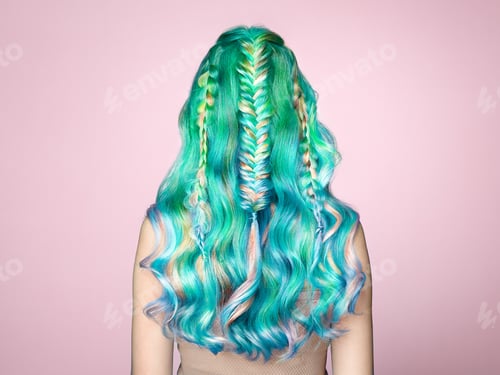 Preview: Beauty fashion model girl with colorful dyed hair