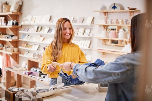 Preview: Female Sales Assistant In Independent Clothing And Gift Store Serving Female Customer