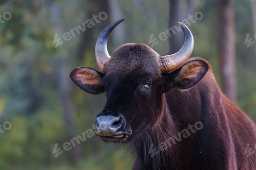 Preview: Close-up image of a gaur animal in a natural woodland setting