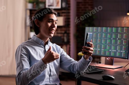 Preview: Male employee talking on videocall meeting