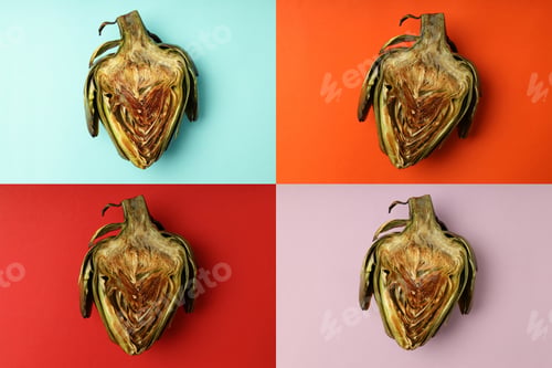 Preview: Collage of photos of tasty grilled artichoke