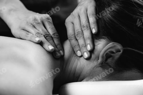 Preview: Massaging Woman’s Neck. Deep Tissue Massage.