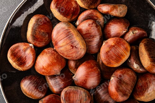 Preview: Edible chestnuts delicious treat tasty snack fresh gourmet food background on table