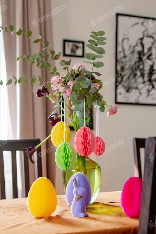 Preview: real table paper eggs decoration for Easter. Indoor
