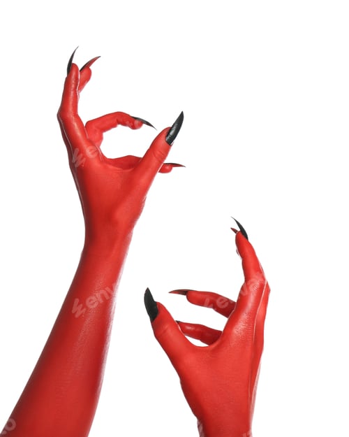 Preview: Scary monster on white background, closeup of hands. Halloween character