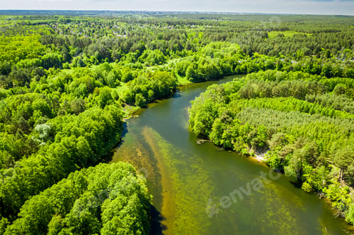 Preview: Winding river among the forest, view from above, Poland