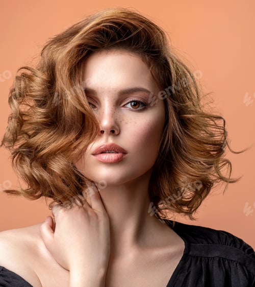 Preview: Beautiful brown haired with stylish short hairstyle.