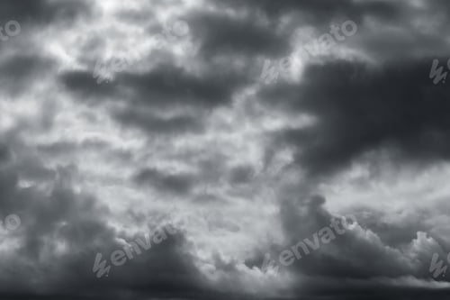 Preview: Stormy dark cloudy sky. Pollution, PM 2.5, Carbon dioxide and environment problems concept.
