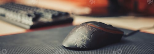 Preview: Gaming arena background with mouse in front long banner focus on mouse
