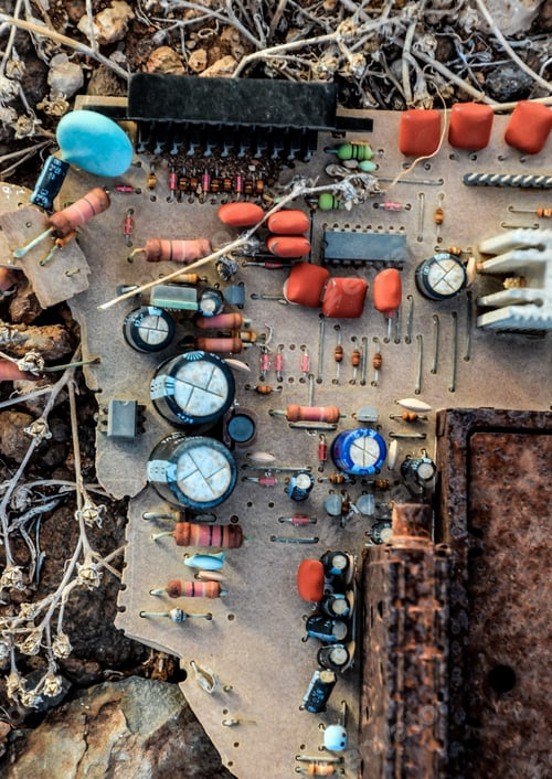 Preview: Vertical shot of an old vintage motherboard