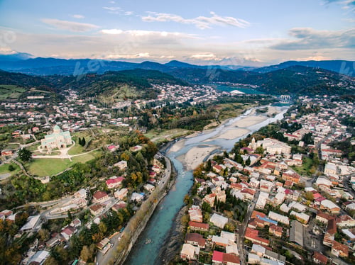 Preview: aerial view of the central part of Kutaisi with Rioni river