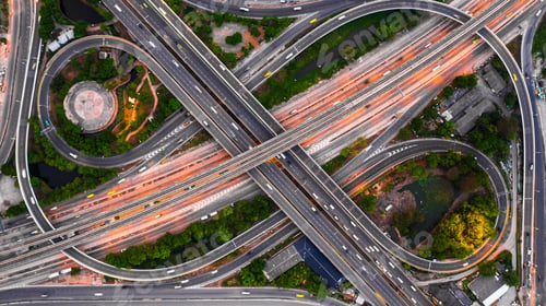 Preview: Aerial view elevated road and traffic junctions, Modern construction design traffic ways traffic jam