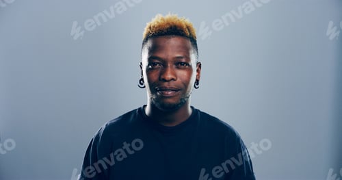Preview: Creative, student or portrait of black man in studio for skill development, college education or le
