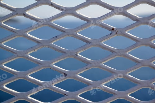 Preview: White Metal Fence and Blue Background