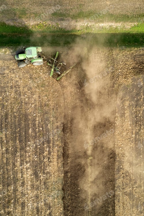 Preview: Aerial view of a tractor at the time of winter soil preparation