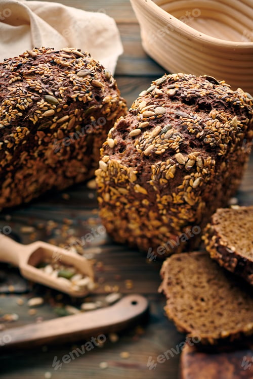 Preview: Homemade bread on dark wooden table