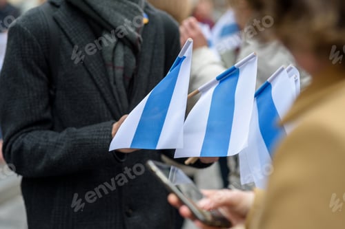 Preview: Person holding white-blue-white flags