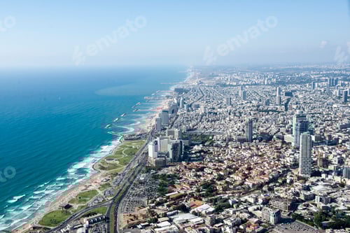 Preview: Aerial view of coastline and city, Tel Aviv, Israel