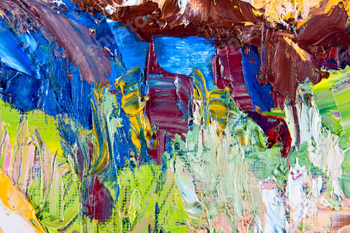 Preview: Colorful Abstract Painting with Blue, Green and Brown