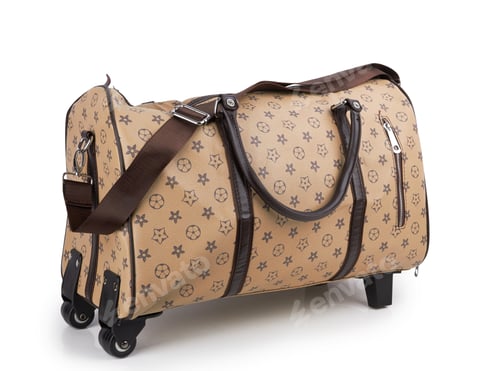 Preview: Tan Fashion Luggage Bag with Brown Trim