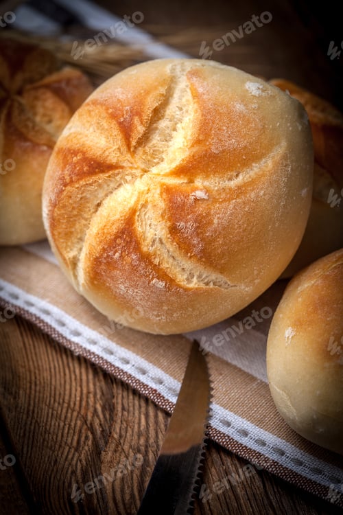 Preview: Several kaiser rolls.