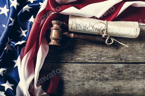 Preview: Wooden gavel and USA flag