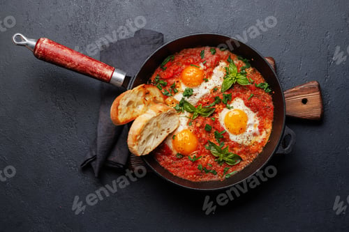 Preview: Delicious shakshuka breakfast in a pan