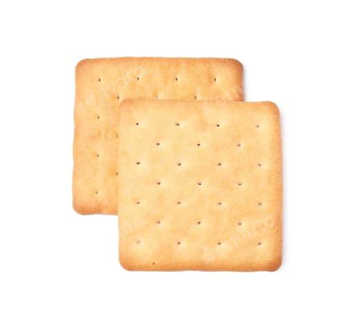 Preview: Two crispy crackers isolated on white, top view. Delicious snack