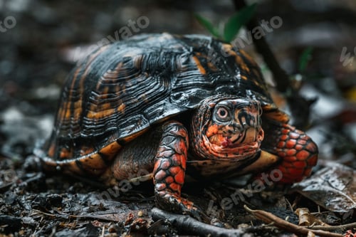 Preview: Box turtle in its natural habitat with detailed shell patterns and vibrant colors.