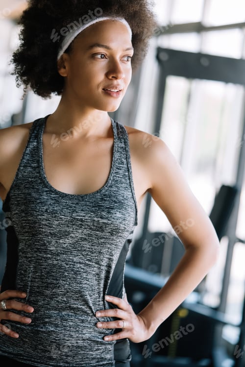 Preview: Close up portrait of young black sports woman