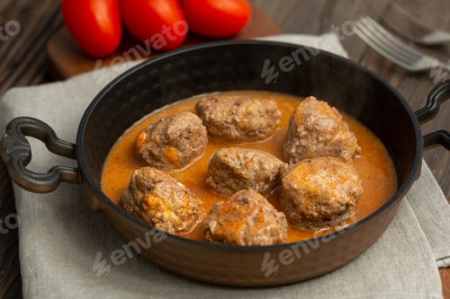 Preview: Meat balls in meat sauce in a frying pan