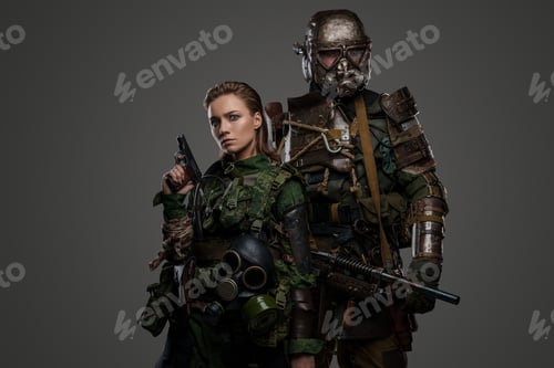 Preview: Couple of military people dressed in camouflage armor