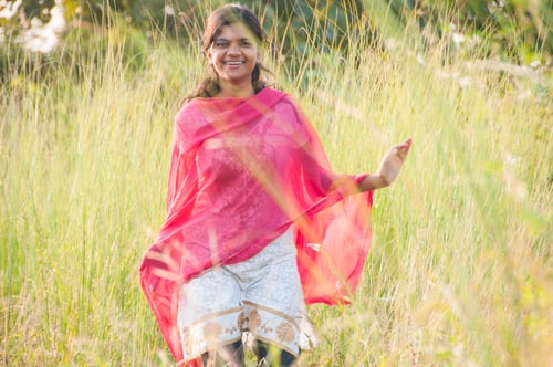 Preview: Beautiful young girl outdoor enjoying nature. young girl in meadow.