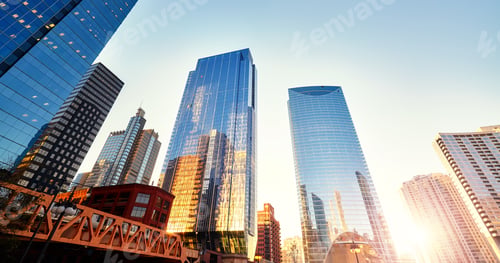 Preview: Chicago modern downtown at sunset