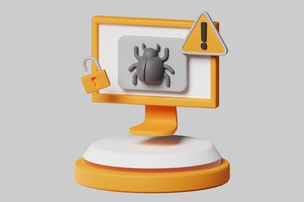 Preview: Cybersecurity Threat Warning with Bug and Unlocked Padlock