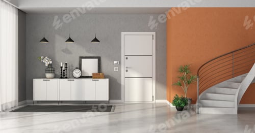 Preview: Entrance hallway with closed door and staircase