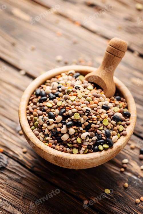 Preview: Wooden Bowl of Mixed Lentils and Beans