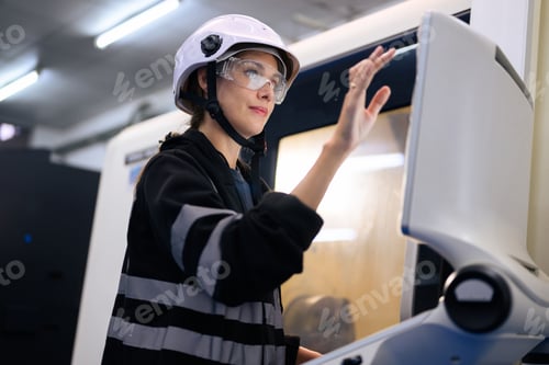 Preview: Engineer mechanician operating and controlling CNC machine