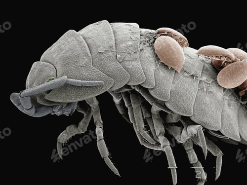 Preview: Coloured SEM of mites on back of pillbug
